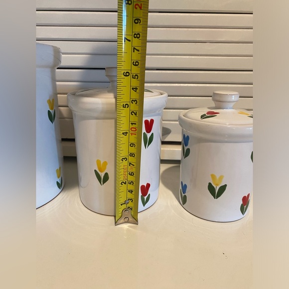 Vintage Tulip Canisters Set Of 3 With Lids Made in Italy Pottery Glazed - Picture 8 of 10